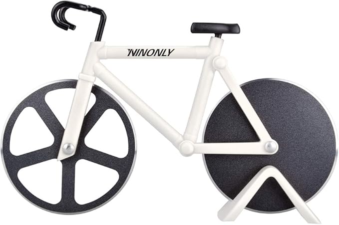 Ninonly Bicycle Pizza Cutter Wheel,Non-stick Bike Pizza Slicer,Stainless Steel Cutting Wheels With a Stand for Pizza Lovers, Housewarming Gifts Cool Kitchen Gadget Cool Men's Gift
