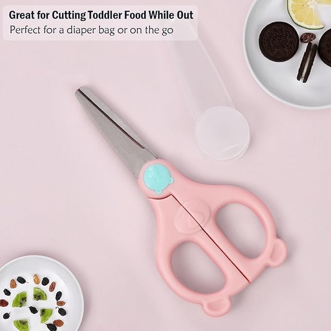 Baby Food Scissors Kicthen Shears,Kids Scissors Stainless Steel Scissors with Travel Storage Case - Ideal for Cutting Meat, Chicken, Vegetables, and Fruits(2Pack)