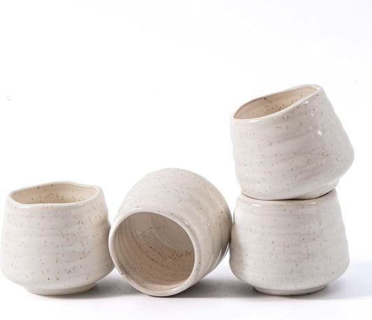 4pcs Japanese Tea Cup Set – 160ml 5.4OZ Ceramic Matcha Cup, Small Handless Espresso Cups, Cute Coffee Mugs for Valentine (Speckle)