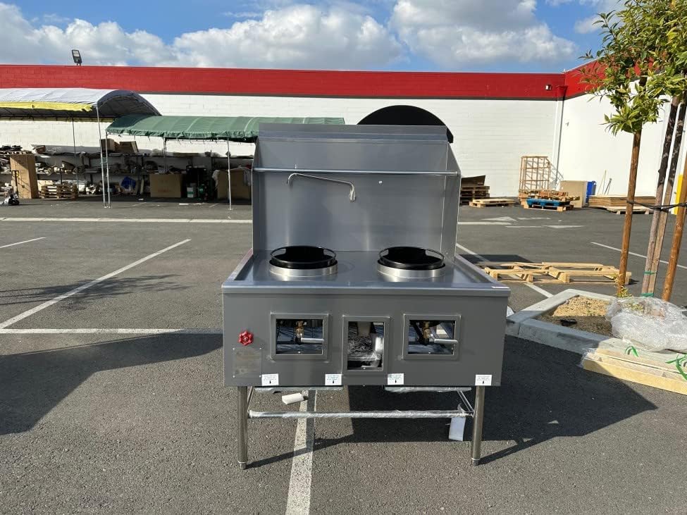 cooler depot Chinese Wok Range with Waterfall, 47"Width 2 hole burner ring propane/natural gas LP NG, NSF Certified