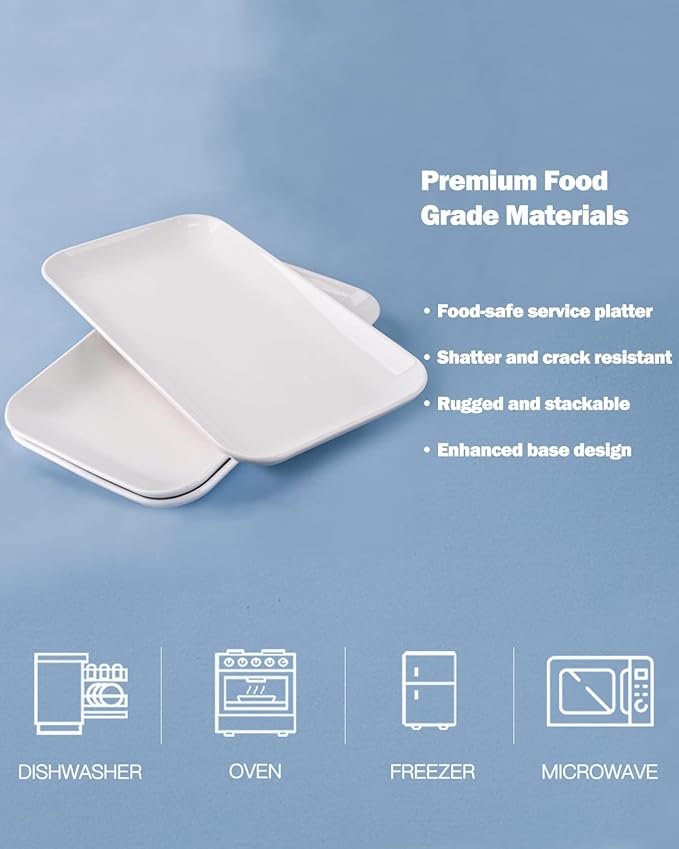 DELLING 14 Inch Large Serving Platter Set of 3, White Porcelain Serving Trays for Entertaining, Rectangular Platters for Turkey Meat Appetizer Party, Oven Microwave Dishwasher Safe Dinnerware