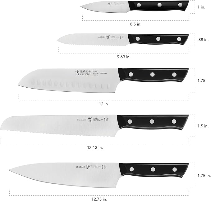HENCKELS Dynamic Razor-Sharp 5-Piece Kitchen Knife Set, Chef Knife, Bread Knife, German Engineered Informed by 100+ Years of Mastery