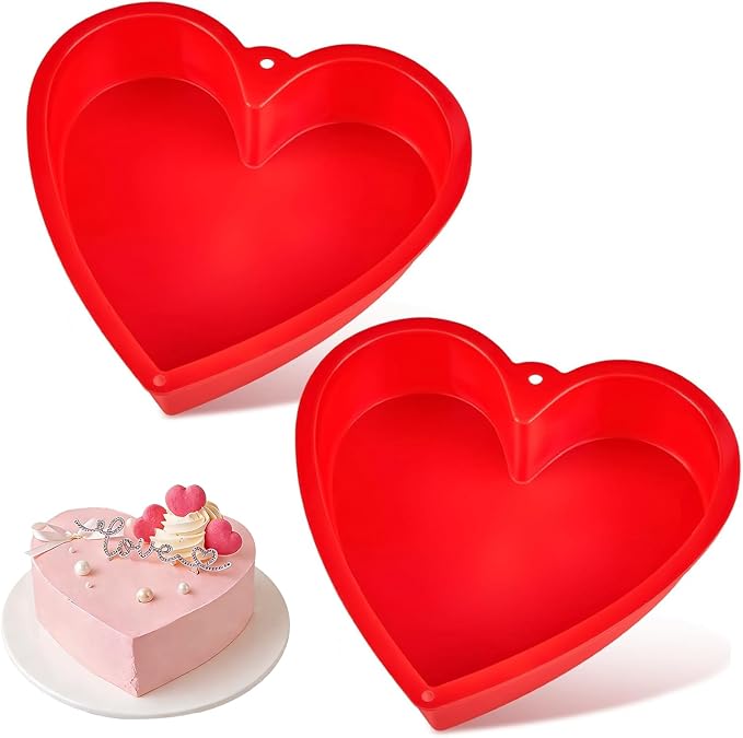 10 Inch Heart Shaped Cake Pans, 2 Pack Nonstick Large Silicone Heart Baking Molds for Mother's Day, Wedding, Birthday Party