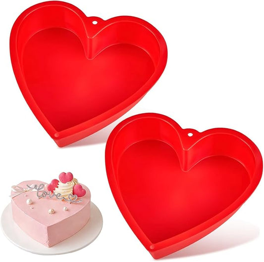 10 Inch Heart Shaped Cake Pans, 2 Pack Nonstick Large Silicone Heart Baking Molds for Mother's Day, Wedding, Birthday Party