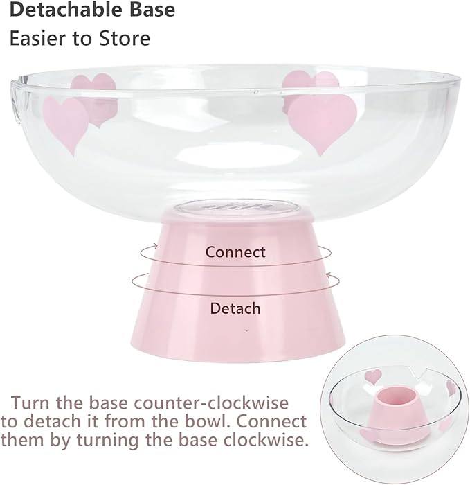 Candy Bowl with Pedestal Base, Decorative Clear Plastic Bowl with Cute Pattern for Candy, Fruit, Vegetable, Coffee Pods, 9.5x9.5x6 Inches (Pink)