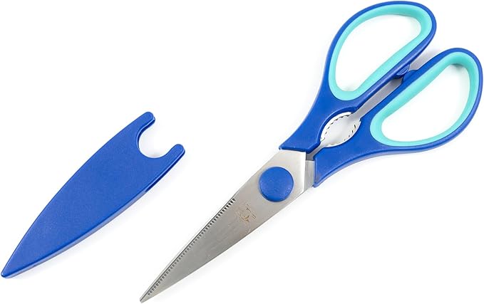 French Culinary Institute Premium Kitchen Scissors with Blade Cover, Blue