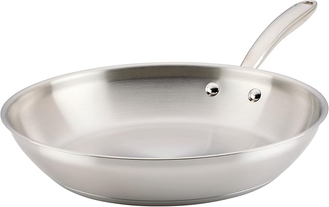 Rachael Ray Professional Stainless Steel Frying Pan/Skillet, Compatible with All Cooktops, Induction Ready, Dishwasher Safe, 12.5 Inch Open Fry Pan - Stainless Steel