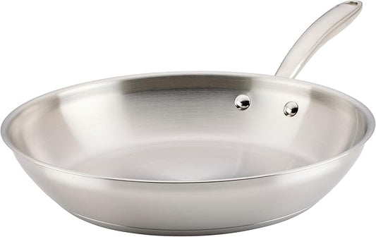 Rachael Ray Professional Stainless Steel Frying Pan/Skillet, Compatible with All Cooktops, Induction Ready, Dishwasher Safe, 12.5 Inch Open Fry Pan - Stainless Steel