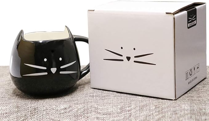 Koolkatkoo Cute Ceramic Cat Coffee Mug 12 oz Cat Lovers Kitty Tea Mugs Gifts for Women Girls Black