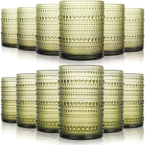 KMIGRUAN Hobnail Drinking Glasses Set of 12, 15Oz & 12Oz Cocktail Glasses