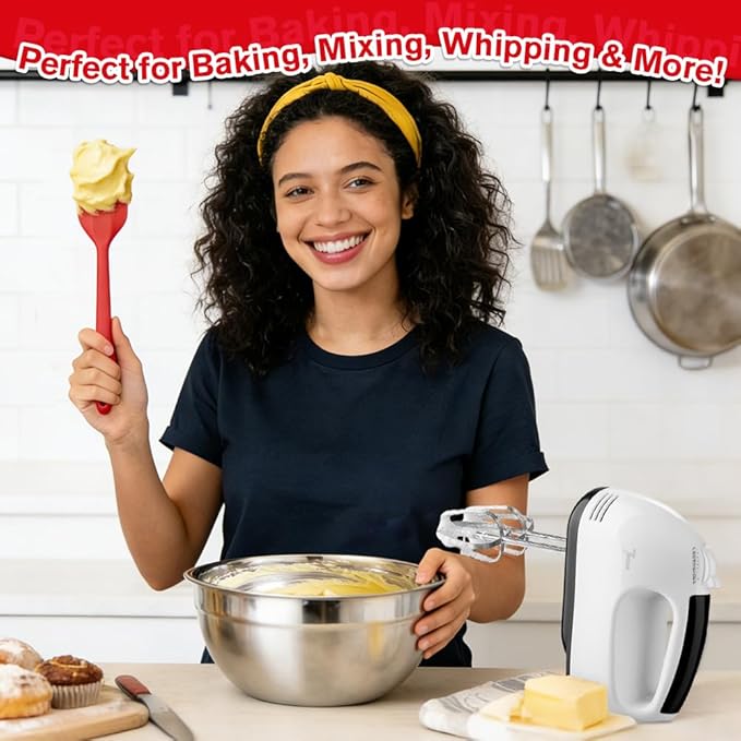 Electric Hand mixer - 7 Speeds Handheld Mixer Electric Whisk with 4 Large Mixing Bowls Set & Stainless Steel Metal Nesting Bowl Measuring Cups Spoons, Turbo Boost Food Beater for Cakes Eggs