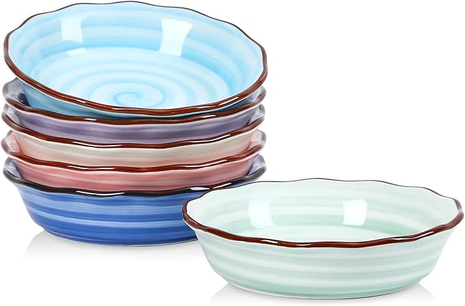 Selamica Ceramic Mini Pie Pans, 6 Inch Pie Dish for Baking, Small Pie Plate with Fluted Edge for Dessert Apple Pie, Oven Safe, Set of 6, Gradient Color