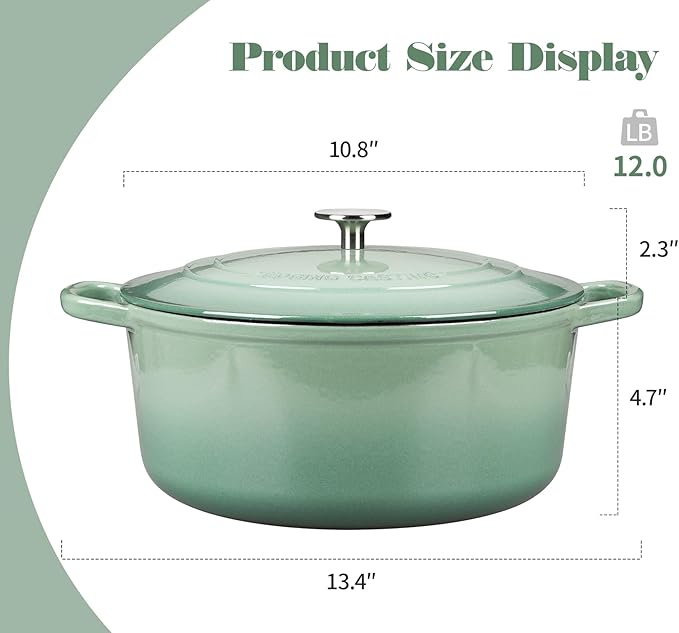 Enameled Cast Iron Dutch Oven Pot With Lid, 5.5 Quart, for Bread Baking, Cooking, Sage Green
