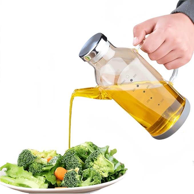 High Borosilicate Glass Oil Bottle-Olive Oil Dispenser for Kitchen-Soy Sauce and Vinegar Dispenser Bottle- Cooking Container Cruet-Oil Dispensing Bottles (Transparent, Small/550ml)