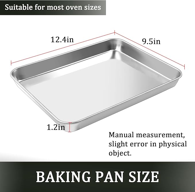 304 Stainless Steel Cookie Sheet, 12.4 * 9.5 Inch Baking Tray, Heat-Resistant Baking Sheet for Professional Kitchens and Home Baking, Silver