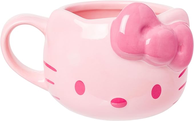 Silver Buffalo Sanrio Hello Kitty Pink Face and Bow Ceramic 3D Sculpted Mug, 20 Ounces, Limited Edition