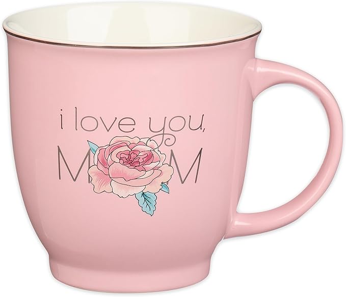 Christian Art Gifts Pink Floral Ceramic Coffee Mug – 14 oz. Lead and Cadmium-free Inspirational Scripture Coffee and Tea Mug for Mothers with Encouraging Words: I Love You Mom & Bible Verse: Prov.3:15