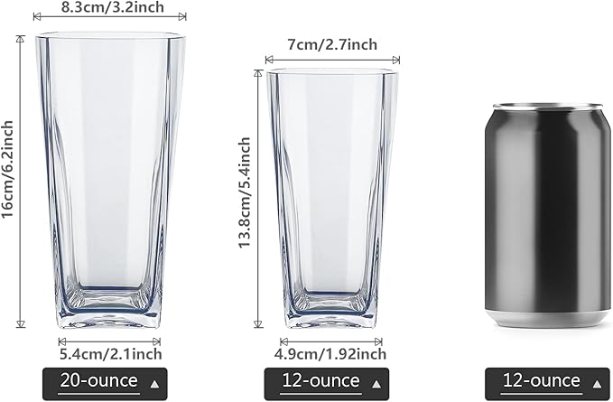 Top-spring 20-Ounce Reusable Plastic Water Tumbler, Clear Shatterproof Drinking Glasses, BPA Free, Set of 6 (20 Oz, Clear)