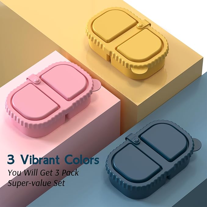 6 Pack Reusable Silicone Snack Containers with Lids, 2 Compartment Leakproof Food Storage Containers, BPA-Free Portable Snack Boxes for Lunch, School, Adults