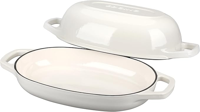 Enameled Cast Iron Oval Dutch Oven Pot with Lid, Dutch Oven for Sourdough Bread Baking, Bread Oven, Bread Dutch Oven, Oval Bread Pan, 5qt, White