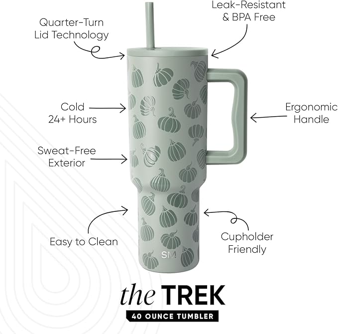 Simple Modern Halloween 40 oz Trek Tumbler with Handle and Straw Lid | Cup Holder Friendly Insulated Stainless Steel Travel Mug | Gourdgeous Green