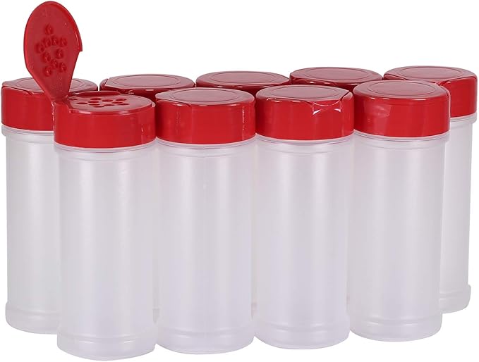 Pinnacle Mercantile Round 5.5 oz. Spice Jars w/Sifter Lids (9-Pack) Clear, Empty, Reusable Containers for Herbs, Seasonings, Confectionary Toppings | Heavy-Duty Plastic