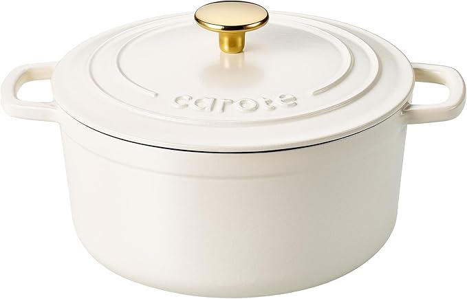CAROTE 7QT Enameled Cast Iron Dutch Oven Pot with Lid, Heavy-Duty Dutch Ovens for Sourdough Bread Baking, Braising, Stews, Roasting, Healthy & Non-Toxic, Dual Handles, All Stovetop Compatible, Oven Safe up to 500° F, Cream White