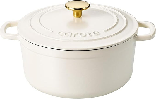 CAROTE Enameled Cast Iron Dutch Oven Pot with Lid, 4 QT Dutch Ovens, Heavy-Duty Cast Iron Pot for Sourdough Bread Baking, Braising, Stews, Roasting, Healthy & Non-Toxic, Dual Handles, All Stovetop Compatible, Oven Safe up to 500° F, Cream White