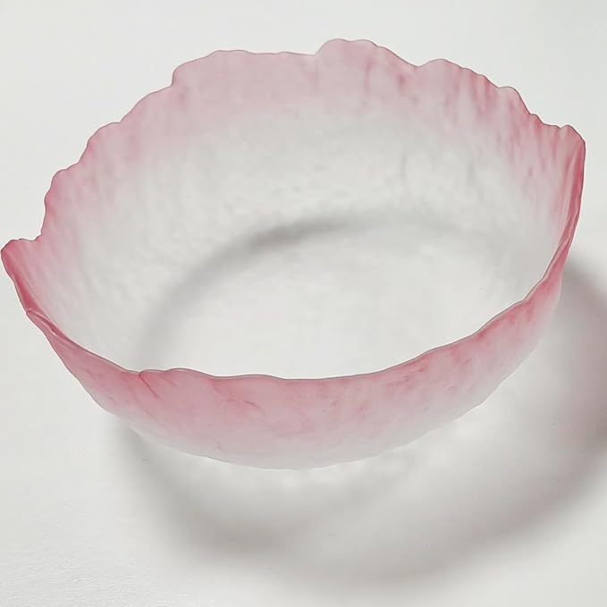 Glass Salad Bowl Irregular Lotus Flower Shape Serving Bowls, Mixing Nut Bowls for Kitchen Fruist, Snack, Dessert, and Ice Cream Candy Dishes (Crystal Gradient Pink, Medium)