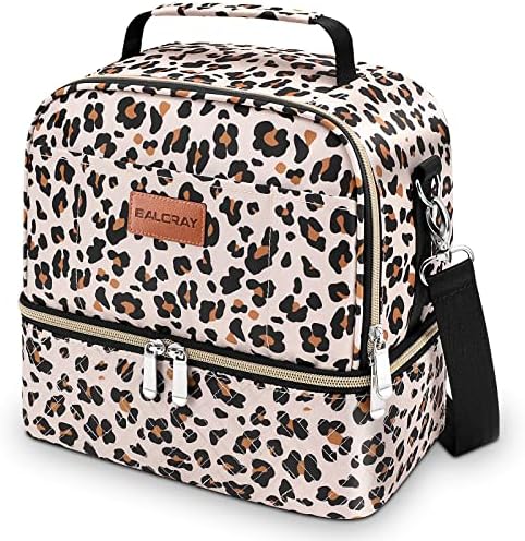 BALORAY Lunch Bag for Women Men Adult Lunch Box (Khaki Leopard Strap),L