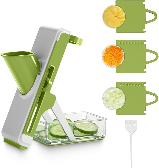 Eletronova Safe Mandoline Slicer for Kitchen, Vegetable Slicer for Kitchen，Kitchen Food Slicer, French Fry Cutter Julienne Dicer for Vegetables Grey (White & Green) (Grey & Draw Gray)