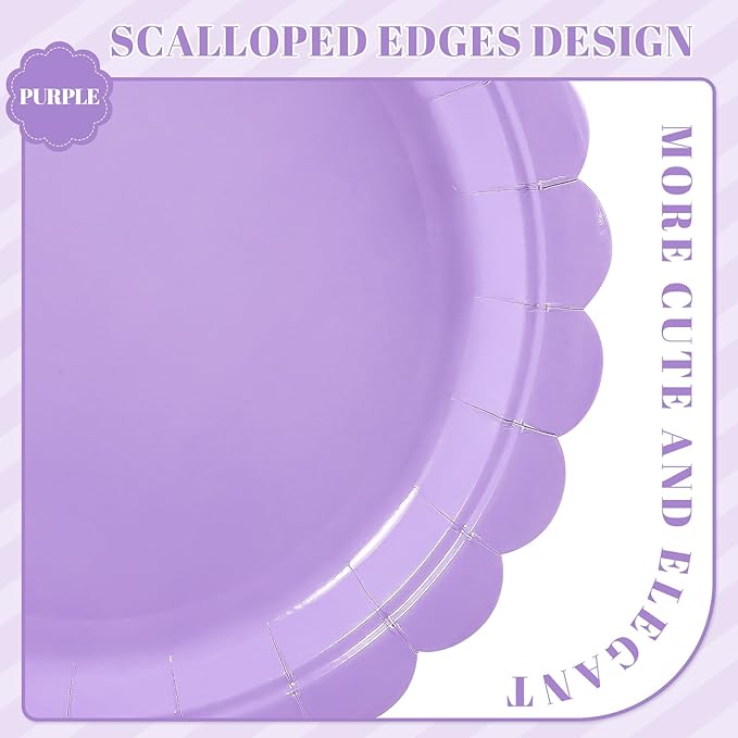 30 Pcs Lavender Plates 9 Inch Disposable Scalloped Easter Plates Light Purple Birthday Plate Cute Dessert Party Plate for Easter, Wedding, Bridal Shower, Girls Birthday
