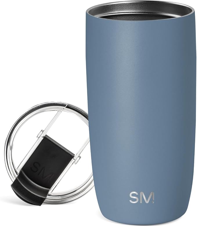 Simple Modern Voyager Tumbler with Flip Lid | Travel Coffee Mug | Insulated Stainless Steel Cold Brew Iced or Hot Coffee Cup | Gifts for Women Men Her Him | 16oz, Blue Dune