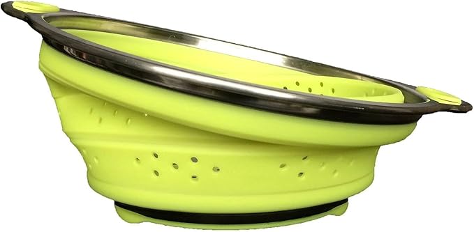 Oneida 8 inch Color Burst Stainless Steel Silicone Collapsible Colander Strainer - Green
