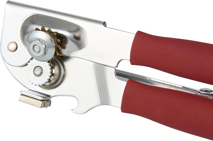Restaurantware Stainless Steel Magnetic Manual Can Opener - 36 Pack - German Standard Red Crank Can Opener with Magnet, Ergonomic Handles, Non-Slip - Heavy-Duty Hand Can Opener, Easy Turn, Sharp Blade