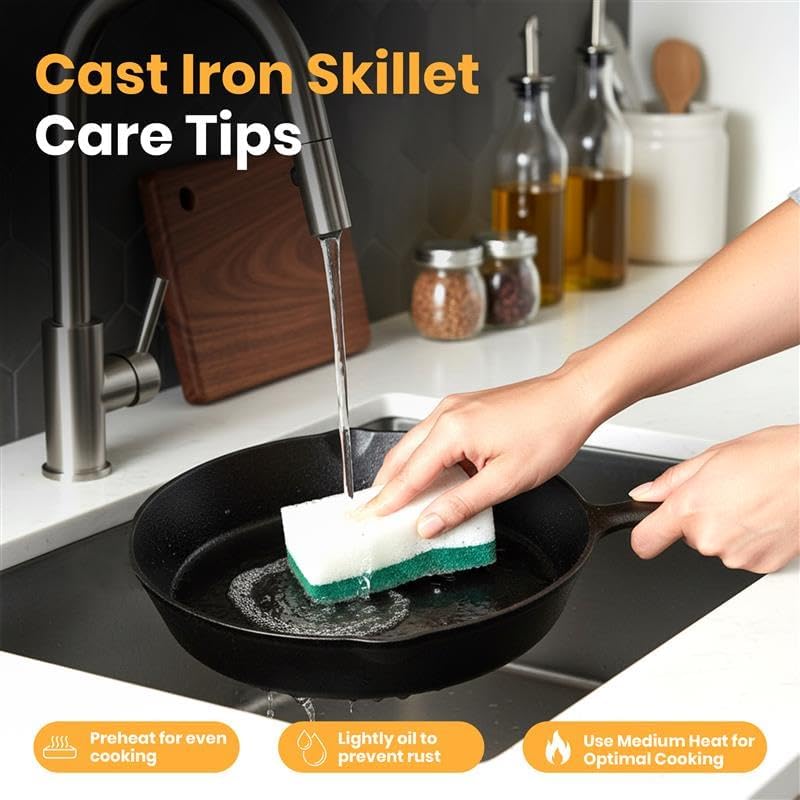 Utopia Kitchen Cast Iron Skillet Set 3 Piece 6 8 10 Inch PFAS-Free Black