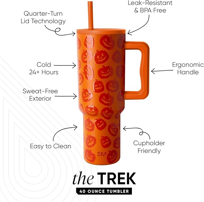 Simple Modern Halloween 40 oz Trek Tumbler with Handle and Straw Lid | Cup Holder Friendly Insulated Stainless Steel Travel Mug | Jack-O-Lanterns