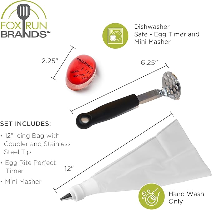Fox Run Deviled Egg Making Kit, Includes Boiled Egg Timer, Masher and Deviled Egg Piping Tool