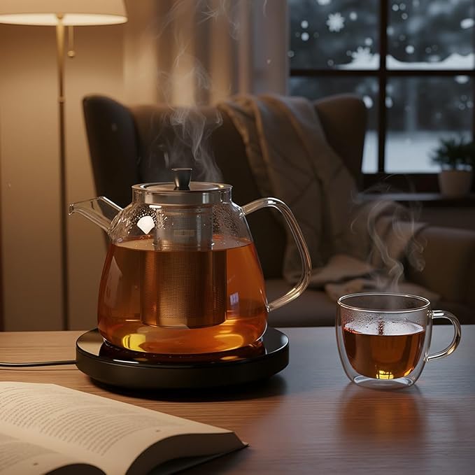 Aquach 42oz Glass Teapot with Removable Infuser - Stovetop & Dishwasher Safe Tea Kettle, Borosilicate Glass Pot for Hot & Iced Tea, Perfect for 2-4 People
