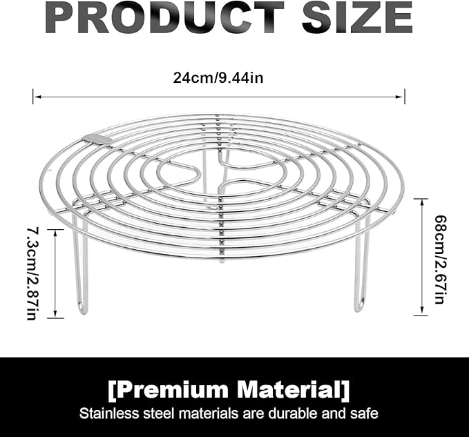 Round Steamer Rack and Cooling Rack,Stainless Steel Pot Trivet, Cooking Rack,Wire Steamer Kettle Rack Holder, Air Fryer Cooking Steamer Rack for Baking Canning Cooking Steaming, 9.5''X2.8''…