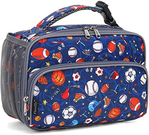 FlowFly Kids Lunch box with buckle Insulated Cooler Back to School Thermal Meal Tote Kit for Girls, Boys (Rugby)