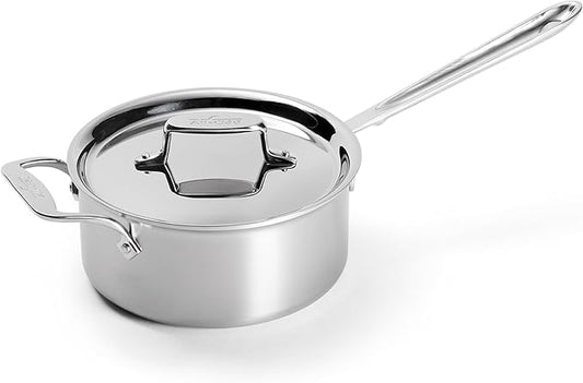 All-Clad D5 5-Ply Stainless Steel Sauce Pan 3 Quart Induction Oven Broiler Safe 600F Pots and Pans, Cookware Silver
