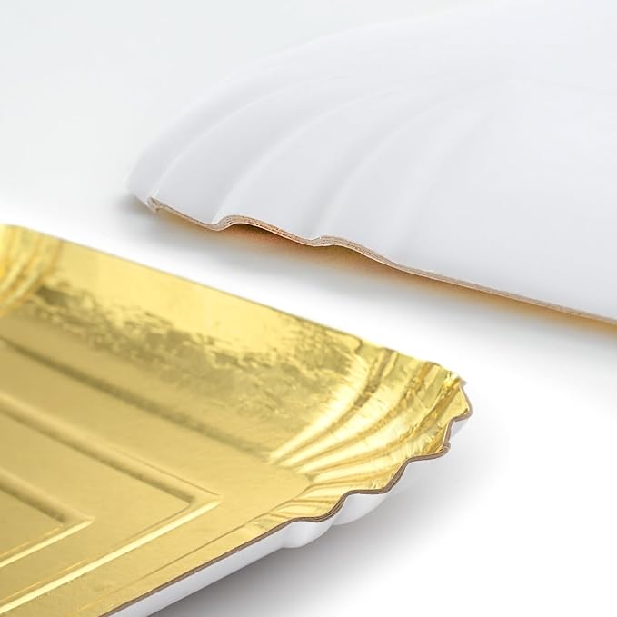 10 PCS Gold Rectangle Trays, Heavy Duty Disposable Paper Cardboard for Platters, for Elegant Dessert Table Serving Parties, Cupcake Display, Birthday Party, Christmas, Weddings