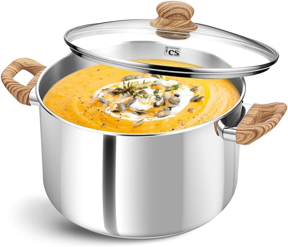 KOCH SYSTEME CS Stainless Steel Stock Pot with Lid, 6 Quart 18/10 Food Grade Soup Pot, Pasta Pot, Tri-Ply Base Cooking Pot for Induction Gas Electric Stoves, Dishwasher Safe Stockpot for Daily Cooking