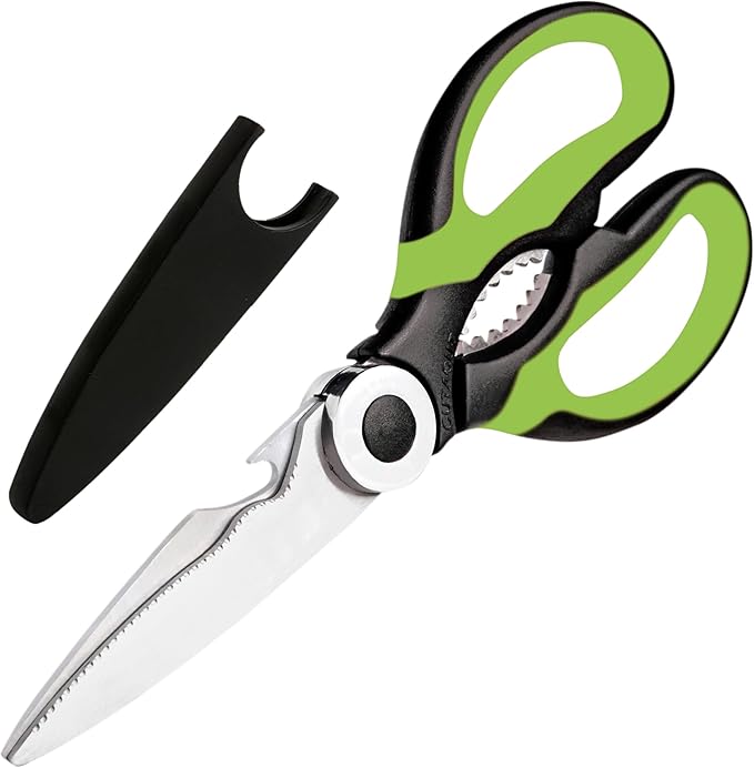Kitchen Scissors Stainless Steel Sharp Blades with Cushioned Soft TPR Grip for Easy Handling – Heavy Duty Multipurpose Scissors for Meat, Chicken, Fish, Vegetables, & Herbs – Bottle Opener