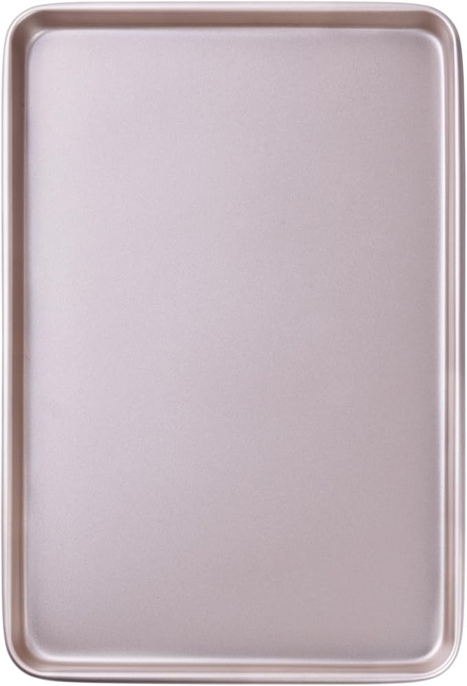 10x15 Jelly Roll Pan, 0.8mm Heavy Duty Non-Stick & Warp Resistant Baking Sheet, Rimmed Carbon Steel Cookie Sheet for Oven, Roasting Meat Bread Pizzas 15.6"x10.6"x0.96" (Champagne Gold)