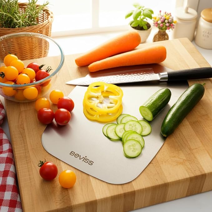 Non-Toxic Cutting Board Set of 2, 304 Stainless Steel Cutting Board Double Sided, Chopping Board for Kitchen, Dishwasher Safe Chopping Board for Meat, Vegetables or Fruit, S+M