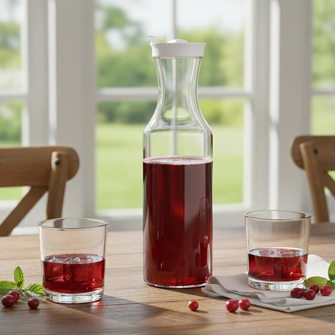 Blue Sky Square Clear Plastic Pitcher 54oz with White Lid - 1 Count | Elegant Serveware Perfect for Parties, Picnics and Gatherings
