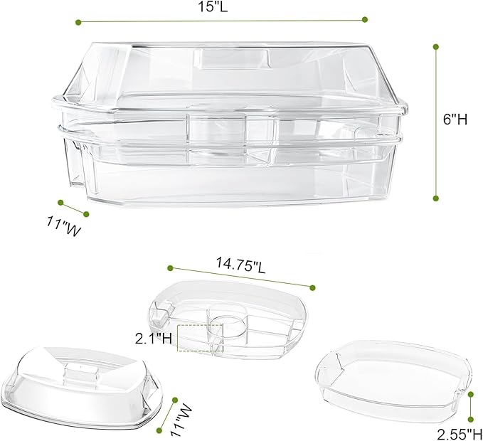 IVYHOME 3-Tier Chilled Serving Tray with Lid, 15" Fruit Ice Serving Platter with 4 Compartments, Shrimp Cocktail Serving Dish, Divided Serving Bowl for Parties