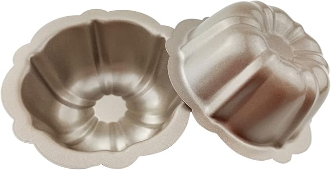 4 Inch Nonstick Mini Fluted Cake Pan, Set of 4 for Baking, Carbon Steel Fluted Cake Pans, Metal Round Pumpkin Shaped Baking Mould for Cupcake, Muffin, Brownie, Pudding - Gold